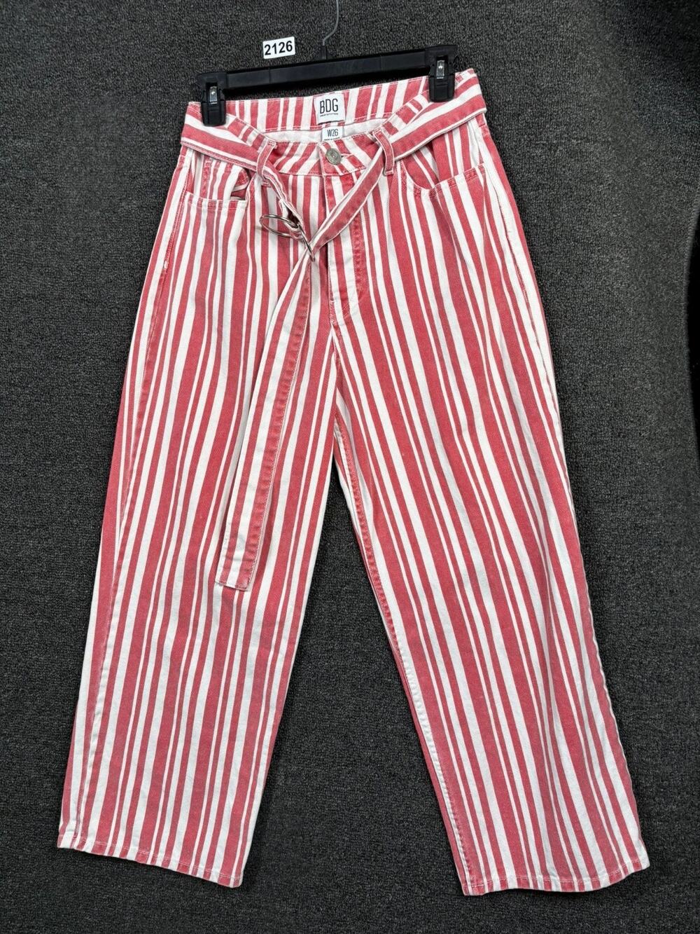 BDG Urban Outfitters Wide Leg Capri Jeans Womens W26 Red & White Striped Belted